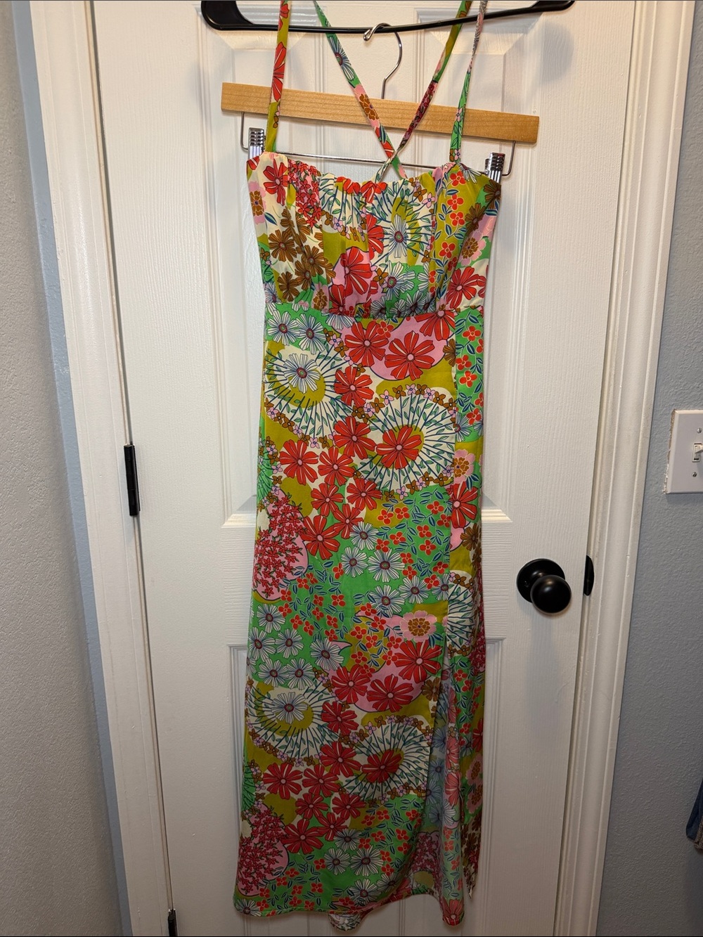 Vici Floral Maxi Slip Dress in Red, Green, Pink